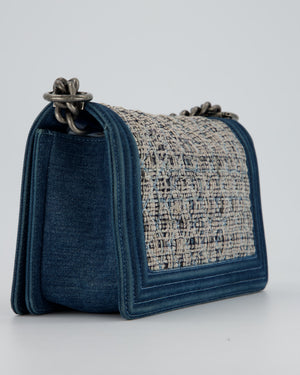 Chanel Black Medium Boy Bag in Blue Denim Tweed with Gunmetal Hardware