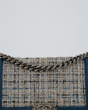 Chanel Black Medium Boy Bag in Blue Denim Tweed with Gunmetal Hardware