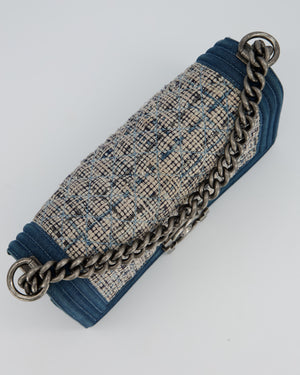 Chanel Black Medium Boy Bag in Blue Denim Tweed with Gunmetal Hardware