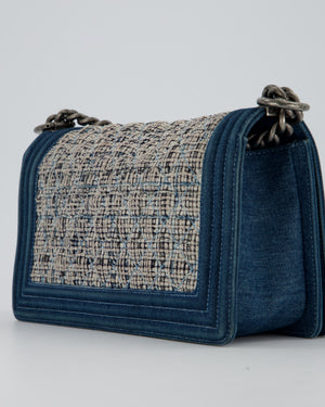 Chanel Black Medium Boy Bag in Blue Denim Tweed with Gunmetal Hardware
