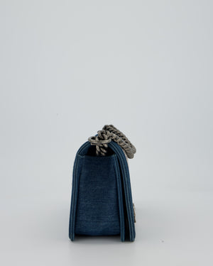 Chanel Black Medium Boy Bag in Blue Denim Tweed with Gunmetal Hardware