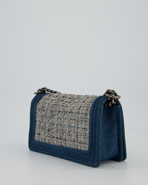 Chanel Black Medium Boy Bag in Blue Denim Tweed with Gunmetal Hardware
