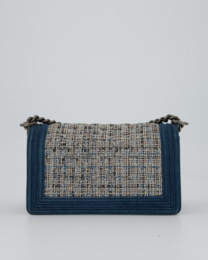Chanel Black Medium Boy Bag in Blue Denim Tweed with Gunmetal Hardware