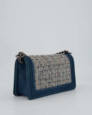 Chanel Black Medium Boy Bag in Blue Denim Tweed with Gunmetal Hardware
