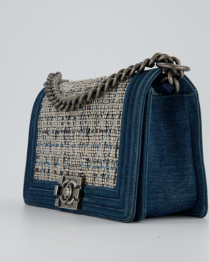 Chanel Black Medium Boy Bag in Blue Denim Tweed with Gunmetal Hardware