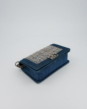 Chanel Black Medium Boy Bag in Blue Denim Tweed with Gunmetal Hardware