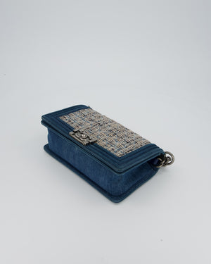 Chanel Black Medium Boy Bag in Blue Denim Tweed with Gunmetal Hardware