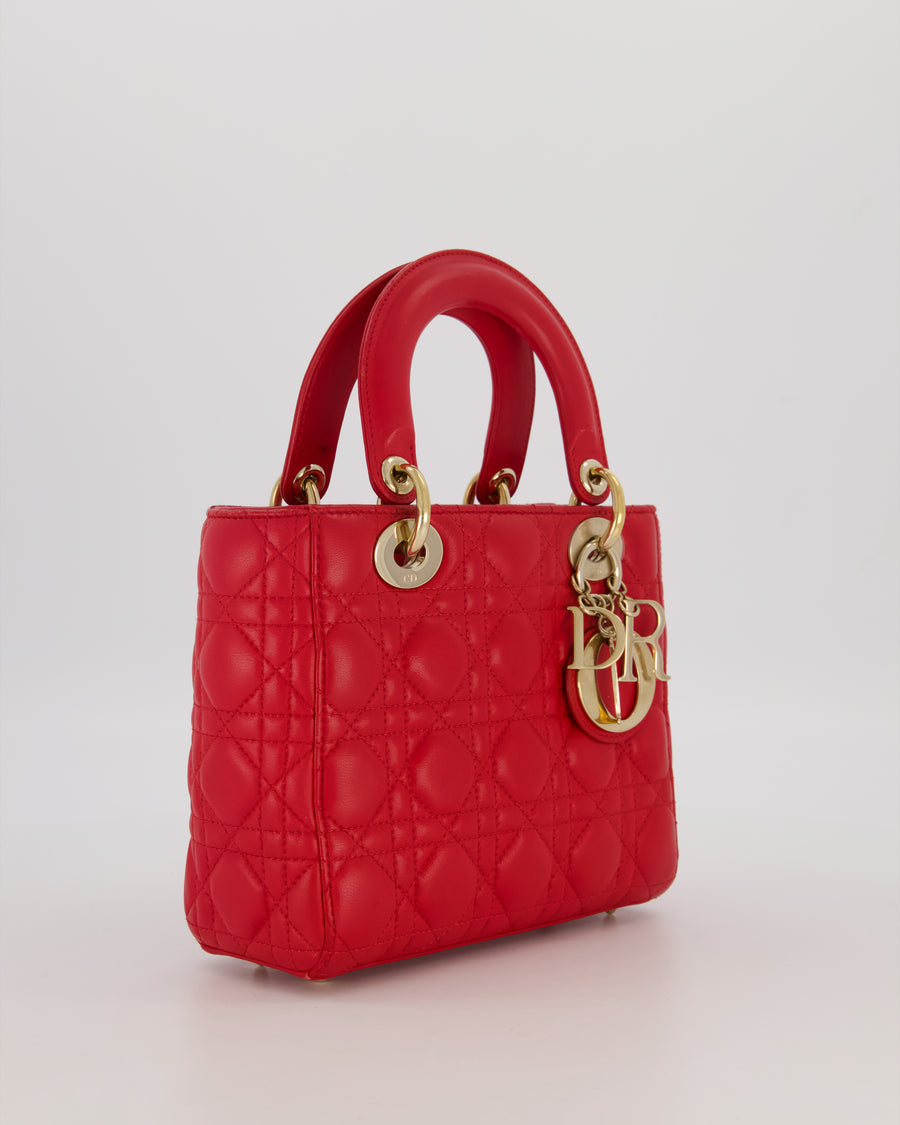 Christian Dior Small ABC Lady Dior Bag in Ferrari Red Lambskin Leather with Gold Hardware