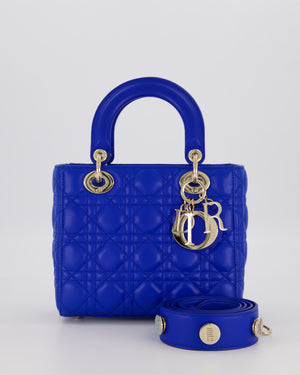 Christian Dior Royal Blue Small Lady Dior Bag in Lambskin Cannage Leather with Champagne Gold Hardware