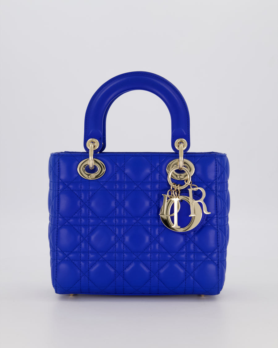 Christian Dior Royal Blue Small Lady Dior Bag in Lambskin Cannage Leather with Champagne Gold Hardware