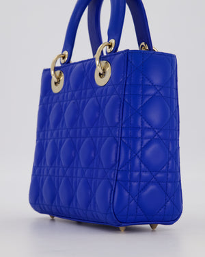 Christian Dior Royal Blue Small Lady Dior Bag in Lambskin Cannage Leather with Champagne Gold Hardware