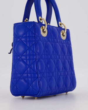 Christian Dior Royal Blue Small Lady Dior Bag in Lambskin Cannage Leather with Champagne Gold Hardware