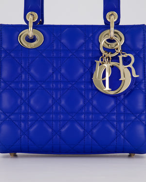 Christian Dior Royal Blue Small Lady Dior Bag in Lambskin Cannage Leather with Champagne Gold Hardware