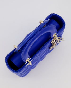 Christian Dior Royal Blue Small Lady Dior Bag in Lambskin Cannage Leather with Champagne Gold Hardware
