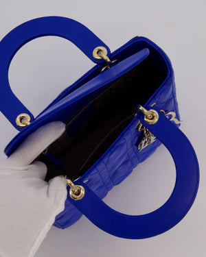 Christian Dior Royal Blue Small Lady Dior Bag in Lambskin Cannage Leather with Champagne Gold Hardware