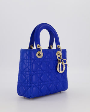 Christian Dior Royal Blue Small Lady Dior Bag in Lambskin Cannage Leather with Champagne Gold Hardware