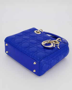 Christian Dior Royal Blue Small Lady Dior Bag in Lambskin Cannage Leather with Champagne Gold Hardware