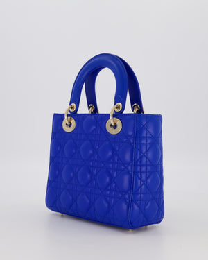Christian Dior Royal Blue Small Lady Dior Bag in Lambskin Cannage Leather with Champagne Gold Hardware