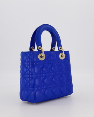 Christian Dior Royal Blue Small Lady Dior Bag in Lambskin Cannage Leather with Champagne Gold Hardware