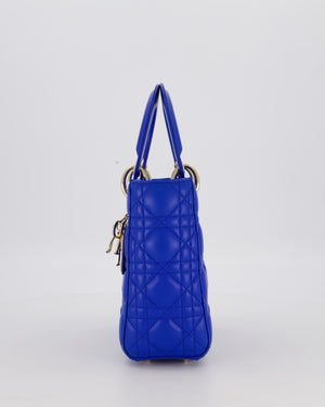Christian Dior Royal Blue Small Lady Dior Bag in Lambskin Cannage Leather with Champagne Gold Hardware