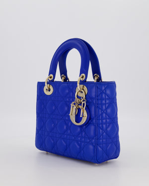 Christian Dior Royal Blue Small Lady Dior Bag in Lambskin Cannage Leather with Champagne Gold Hardware
