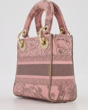 Christian Dior Pink and Brown Diorivera Collection Mini Lady D-Lite Bag With Toile De Jouy Print in Canvas and Gold Hardware