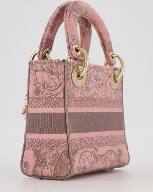 Christian Dior Pink and Brown Diorivera Collection Mini Lady D-Lite Bag With Toile De Jouy Print in Canvas and Gold Hardware