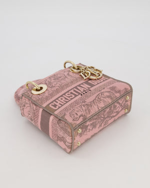 Christian Dior Pink and Brown Diorivera Collection Mini Lady D-Lite Bag With Toile De Jouy Print in Canvas and Gold Hardware