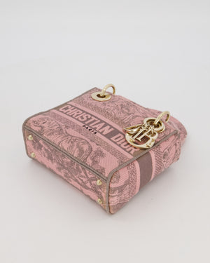 Christian Dior Pink and Brown Diorivera Collection Mini Lady D-Lite Bag With Toile De Jouy Print in Canvas and Gold Hardware