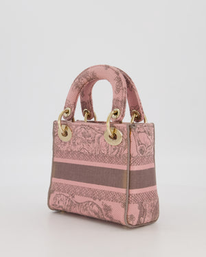 Christian Dior Pink and Brown Diorivera Collection Mini Lady D-Lite Bag With Toile De Jouy Print in Canvas and Gold Hardware