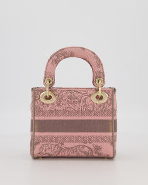 Christian Dior Pink and Brown Diorivera Collection Mini Lady D-Lite Bag With Toile De Jouy Print in Canvas and Gold Hardware