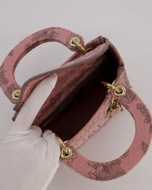 Christian Dior Pink and Brown Diorivera Collection Mini Lady D-Lite Bag With Toile De Jouy Print in Canvas and Gold Hardware