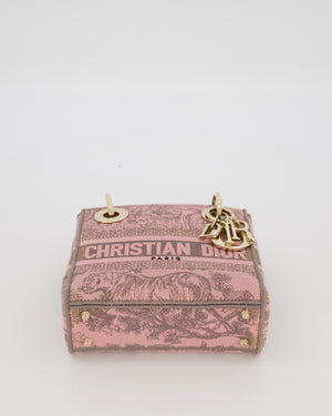 Christian Dior Pink and Brown Diorivera Collection Mini Lady D-Lite Bag With Toile De Jouy Print in Canvas and Gold Hardware