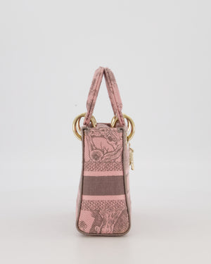 Christian Dior Pink and Brown Diorivera Collection Mini Lady D-Lite Bag With Toile De Jouy Print in Canvas and Gold Hardware