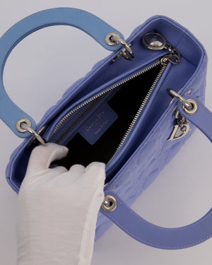 Christian Dior Sky Blue Medium Lady Dior Bag in Lambskin Leather with Silver Hardware