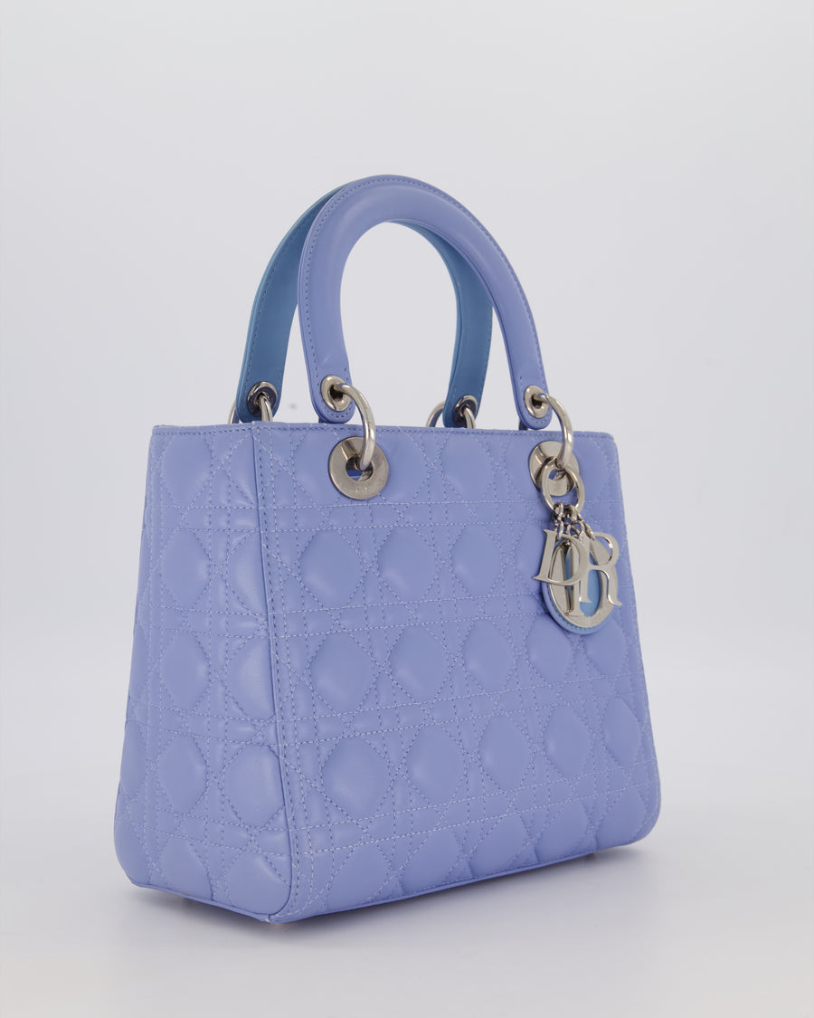Christian Dior Sky Blue Medium Lady Dior Bag in Lambskin Leather with Silver Hardware