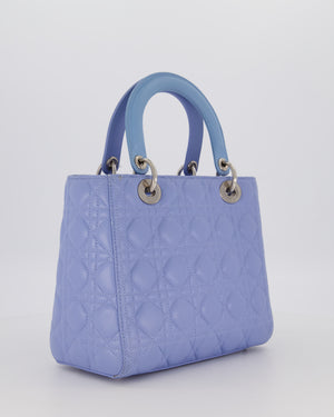 Christian Dior Sky Blue Medium Lady Dior Bag in Lambskin Leather with Silver Hardware