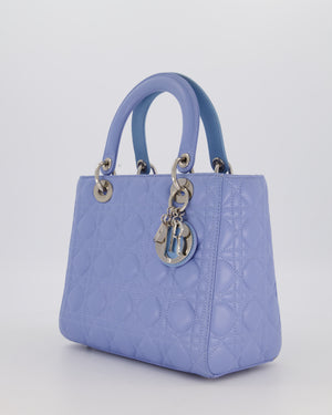 Christian Dior Sky Blue Medium Lady Dior Bag in Lambskin Leather with Silver Hardware