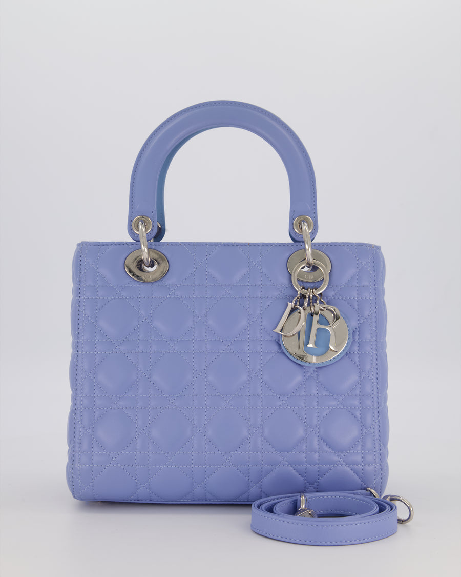 Christian Dior Sky Blue Medium Lady Dior Bag in Lambskin Leather with Silver Hardware