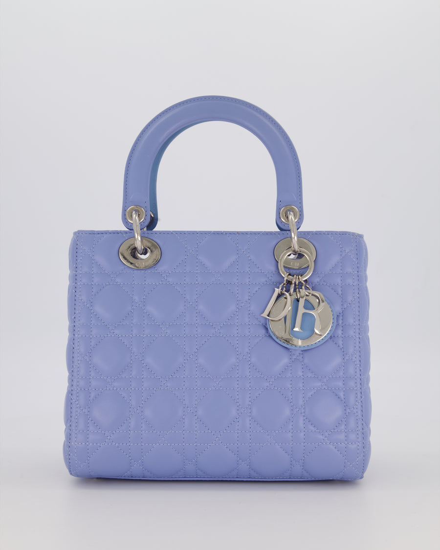 Christian Dior Sky Blue Medium Lady Dior Bag in Lambskin Leather with Silver Hardware