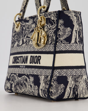 Christian Dior Medium Lady D-Lite Blue and White Toile de Jouy Bag in Canvas with Gold Hardware
