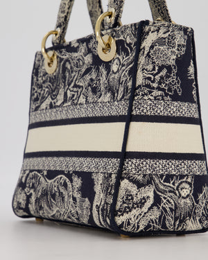 Christian Dior Medium Lady D-Lite Blue and White Toile de Jouy Bag in Canvas with Gold Hardware