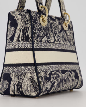 Christian Dior Medium Lady D-Lite Blue and White Toile de Jouy Bag in Canvas with Gold Hardware
