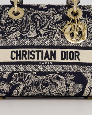 Christian Dior Medium Lady D-Lite Blue and White Toile de Jouy Bag in Canvas with Gold Hardware