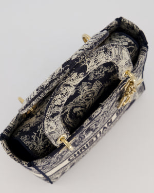 Christian Dior Medium Lady D-Lite Blue and White Toile de Jouy Bag in Canvas with Gold Hardware