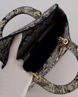 Christian Dior Medium Lady D-Lite Blue and White Toile de Jouy Bag in Canvas with Gold Hardware