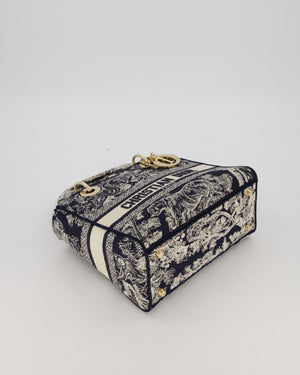Christian Dior Medium Lady D-Lite Blue and White Toile de Jouy Bag in Canvas with Gold Hardware
