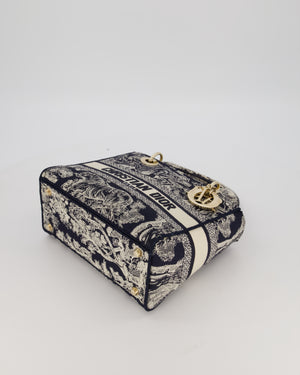 Christian Dior Medium Lady D-Lite Blue and White Toile de Jouy Bag in Canvas with Gold Hardware