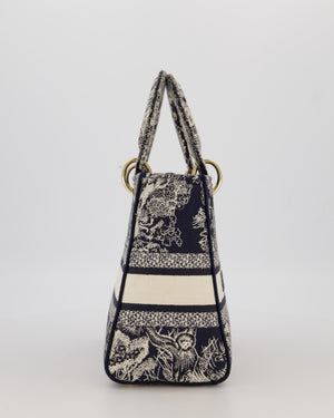 Christian Dior Medium Lady D-Lite Blue and White Toile de Jouy Bag in Canvas with Gold Hardware