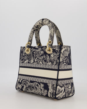 Christian Dior Medium Lady D-Lite Blue and White Toile de Jouy Bag in Canvas with Gold Hardware